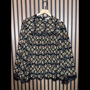 Max Studio Blouse Large Womens Multicolor Large Boho Abstract Keyhole Floral